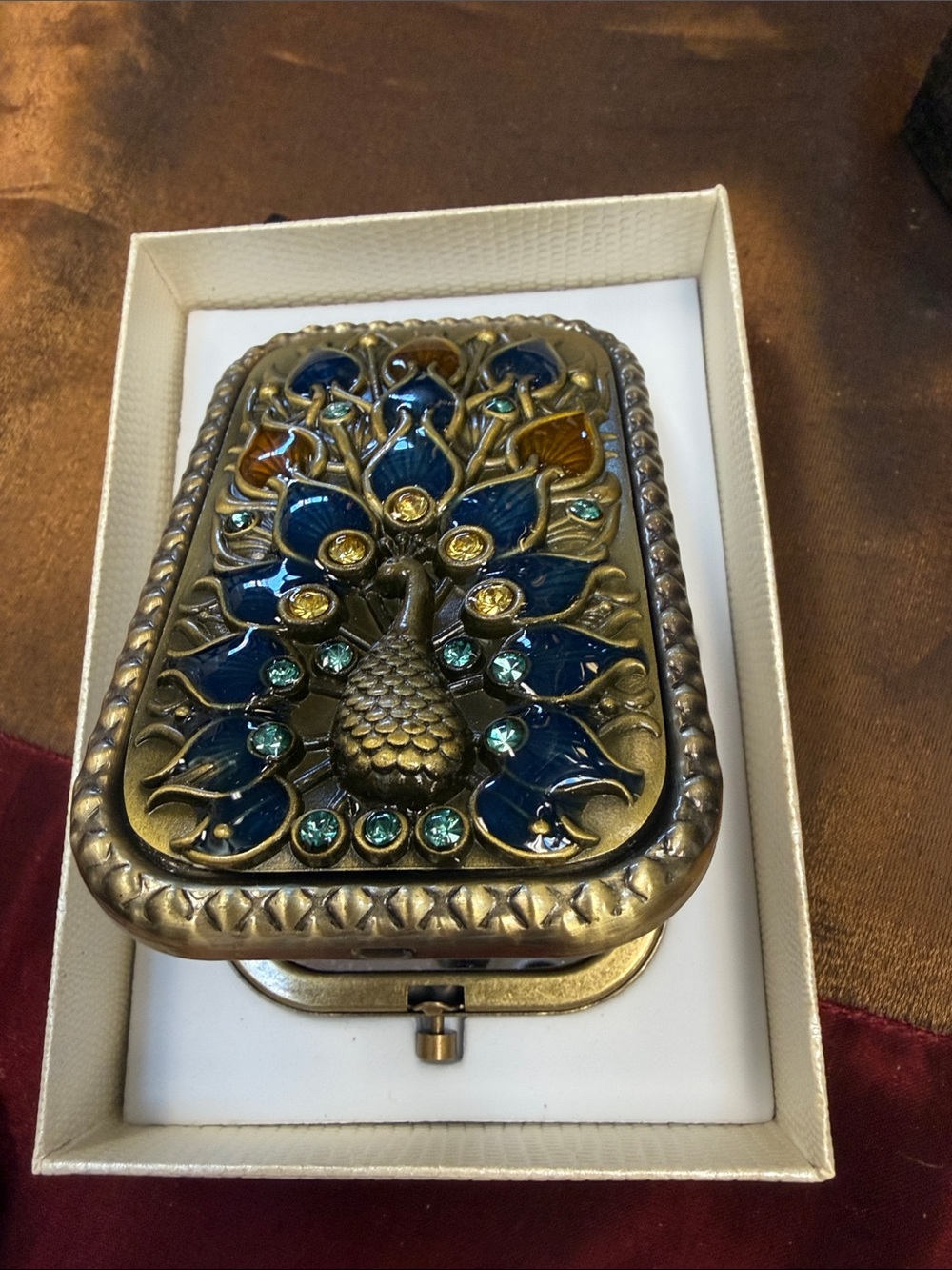 Decorative Peacock Trinket Mirror- Blue and Brass